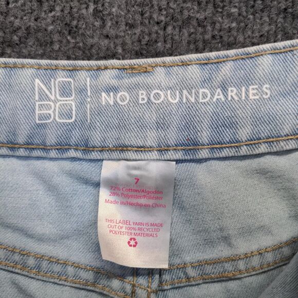 No Boundaries Womens Juniors Cut Off Jean Shorts Blue Size 7 Distressed - Picture 10 of 10